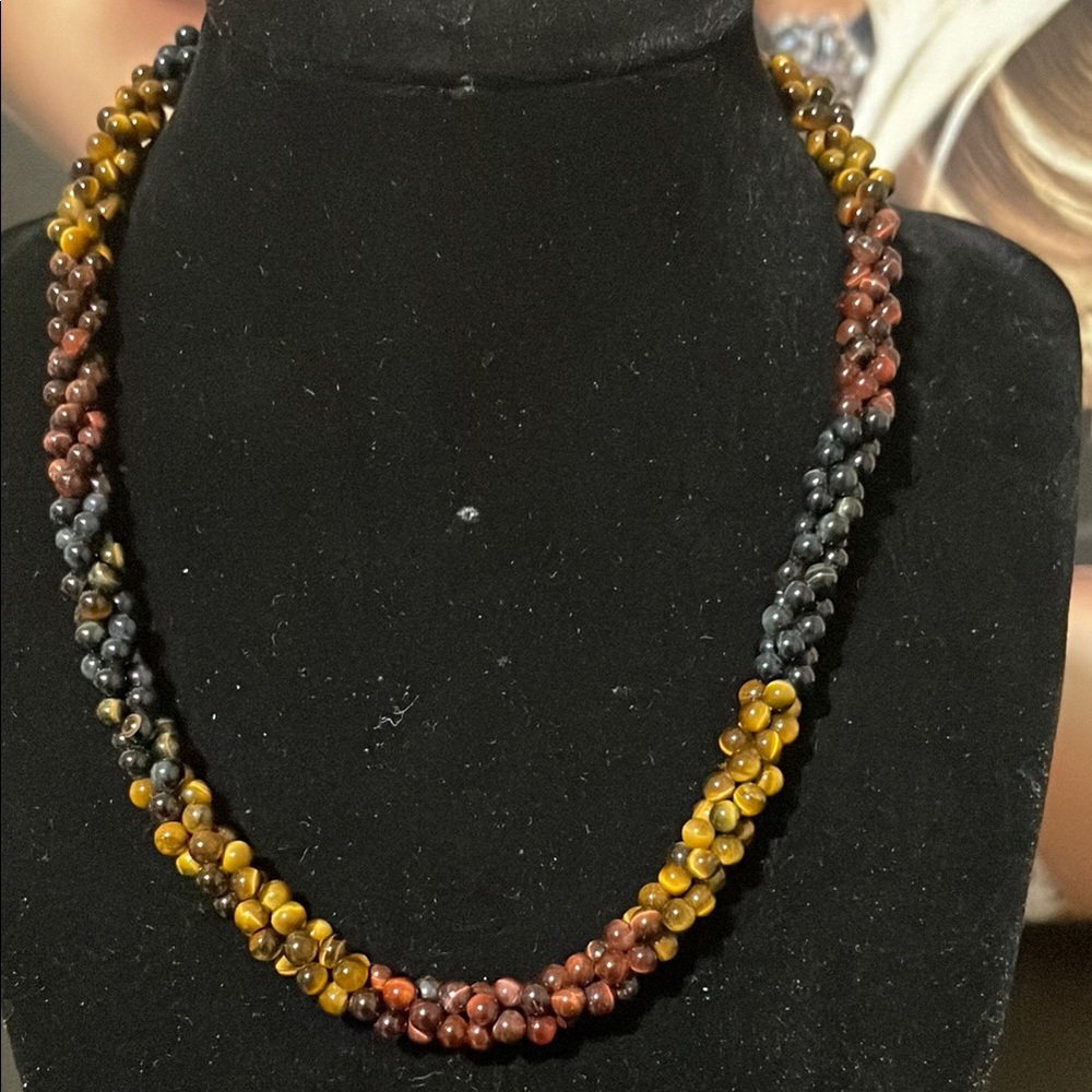 Multicolor Beaded Twist Necklace - Tiger Eye Tones